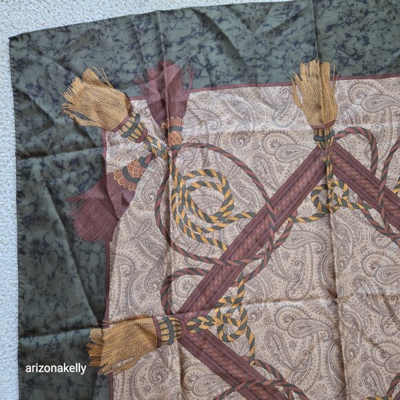 Silk Square Scarf Tassles Rope Paisley Hand-rolled - Picture 6 of 11